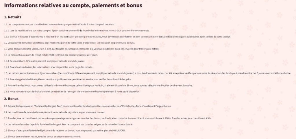 Sakura Slots Casino paiement